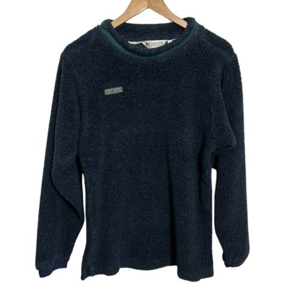 VTG 90s Columbia Sherpa Sweater Unisex XS Blue Pullover Deep Pile Roll Neck